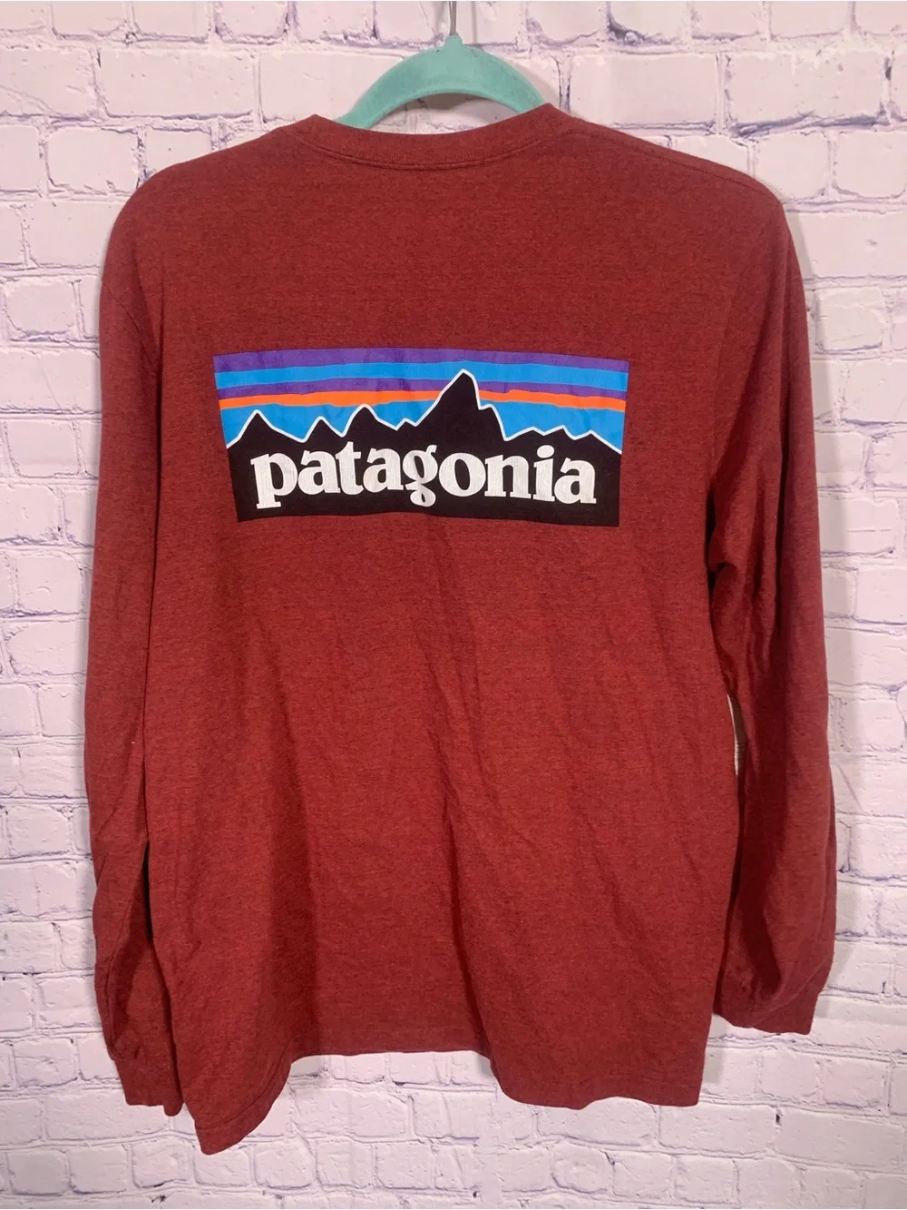 Patagonia Mens Responsibili-Tee Long Sleeve Crewneck Red M Casual Logo Graphic